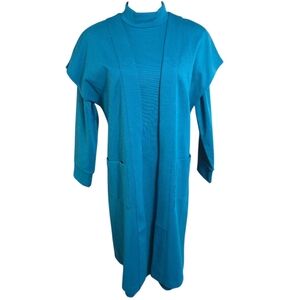 Brownstone Stidio Petires Vintage Teal Blue 2 Piece Dress With Vest